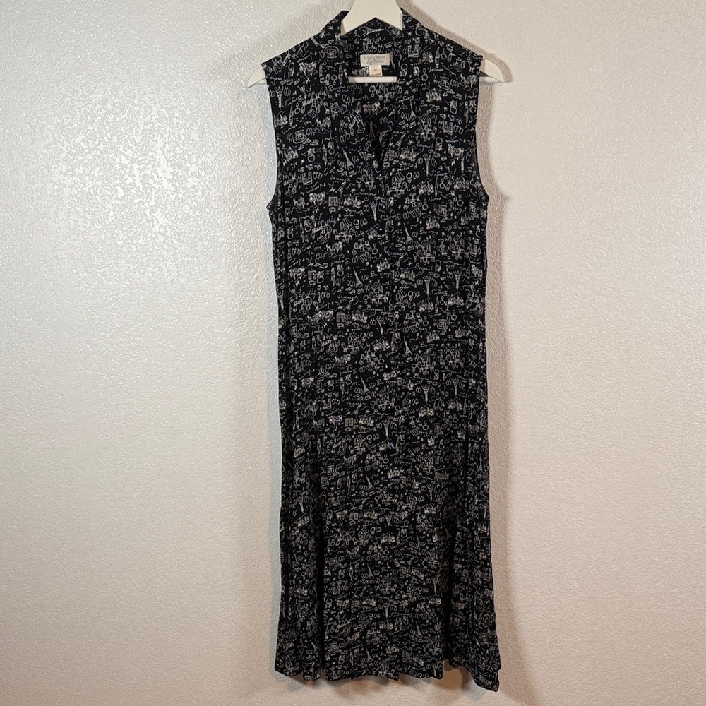 Vintage Christopher & Banks Black & White Paris Novelty Print Button Down Dress